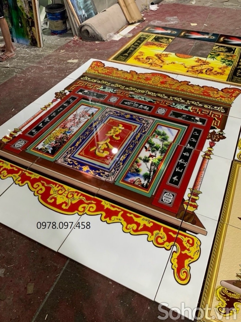 Tranh câu đối phòng thờ - gạch tranh in 3D