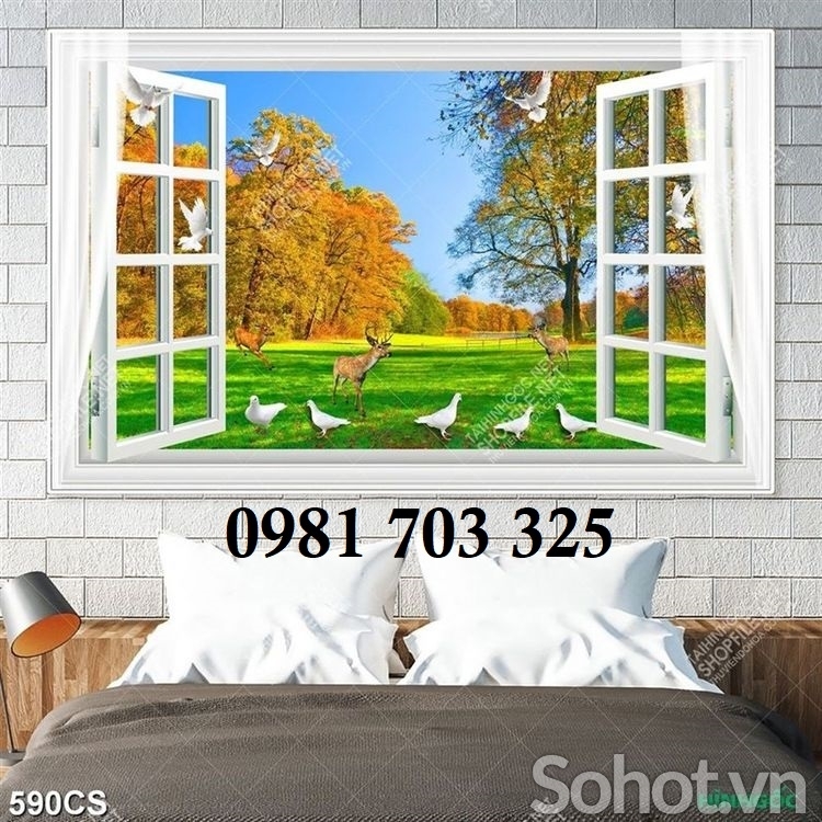 Gạch men cửa sổ 3D dán tường phòng khách