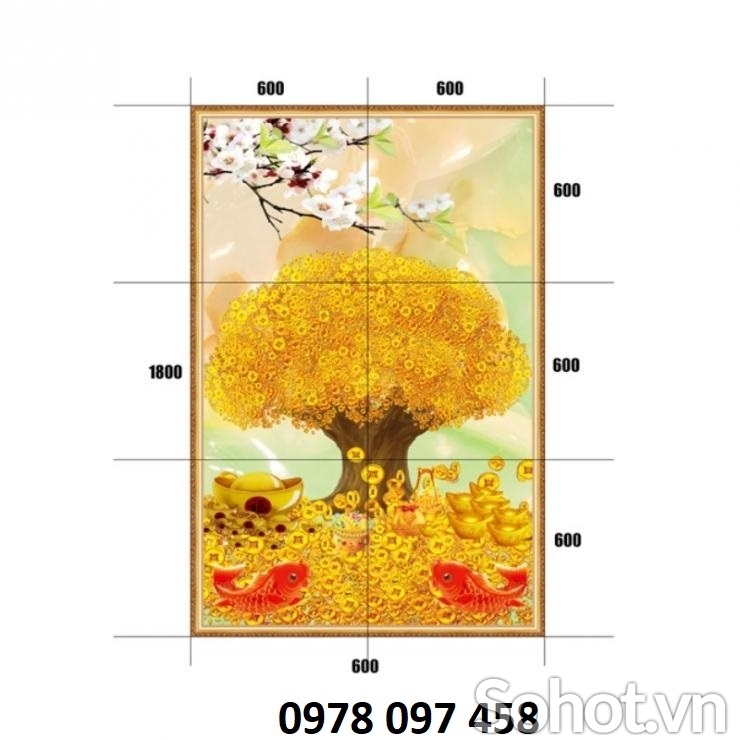 Tranh gạch men cây kim tiền.