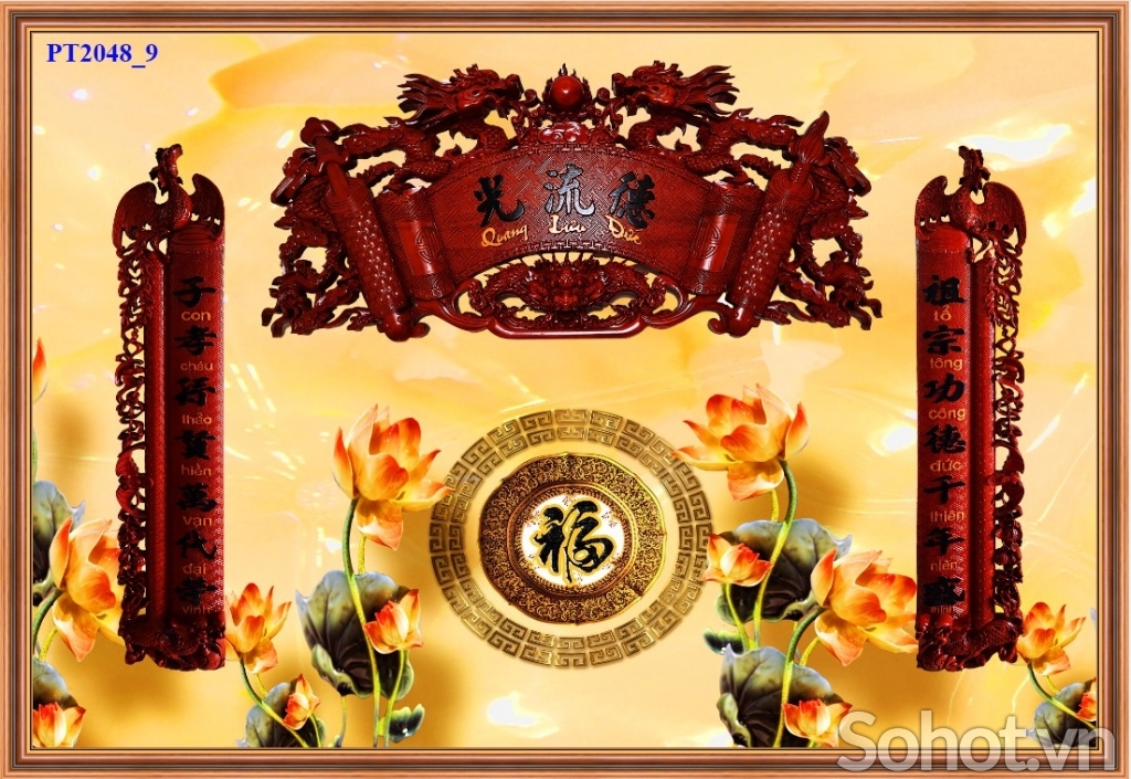 Gạch tranh 3D - phòng thờ gia tiên