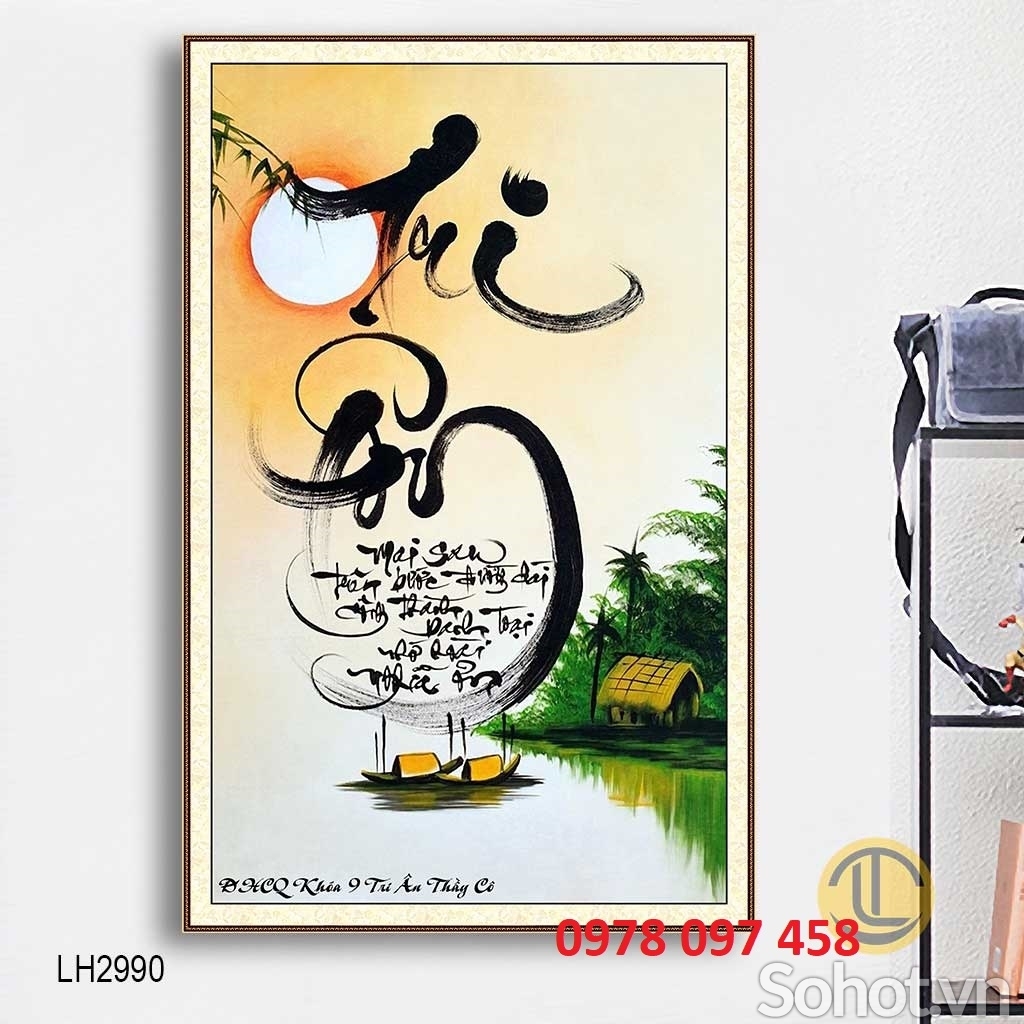 Tranh dán tường phòng khách - tranh thư pháp