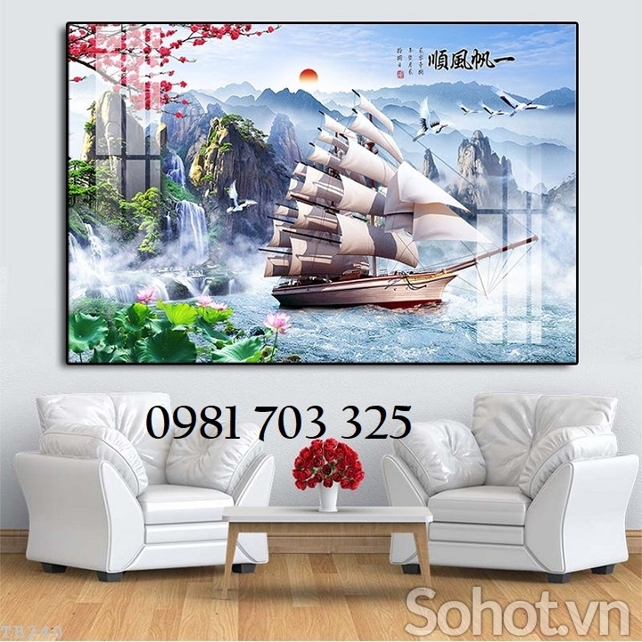 Tranh gạch 3D thuyền buồm đẹp
