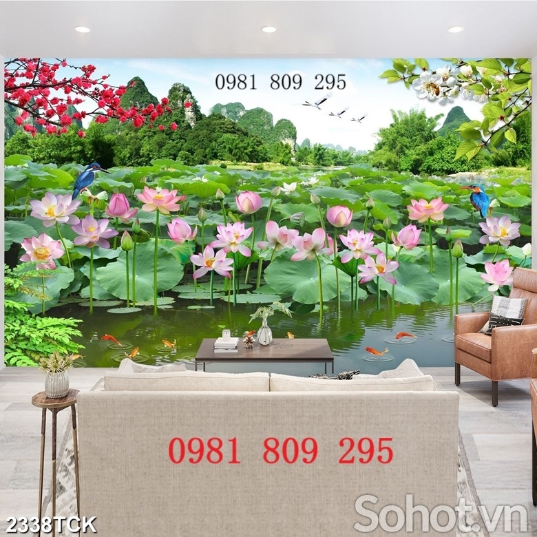 Tranh gạch 3d , tranh hoa sen , hồ sen đẹp HK939