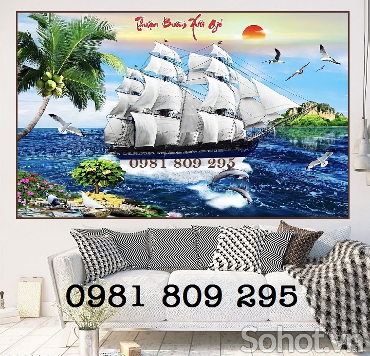 Tranh gạch ốp tường thuyền buồm phong thủy