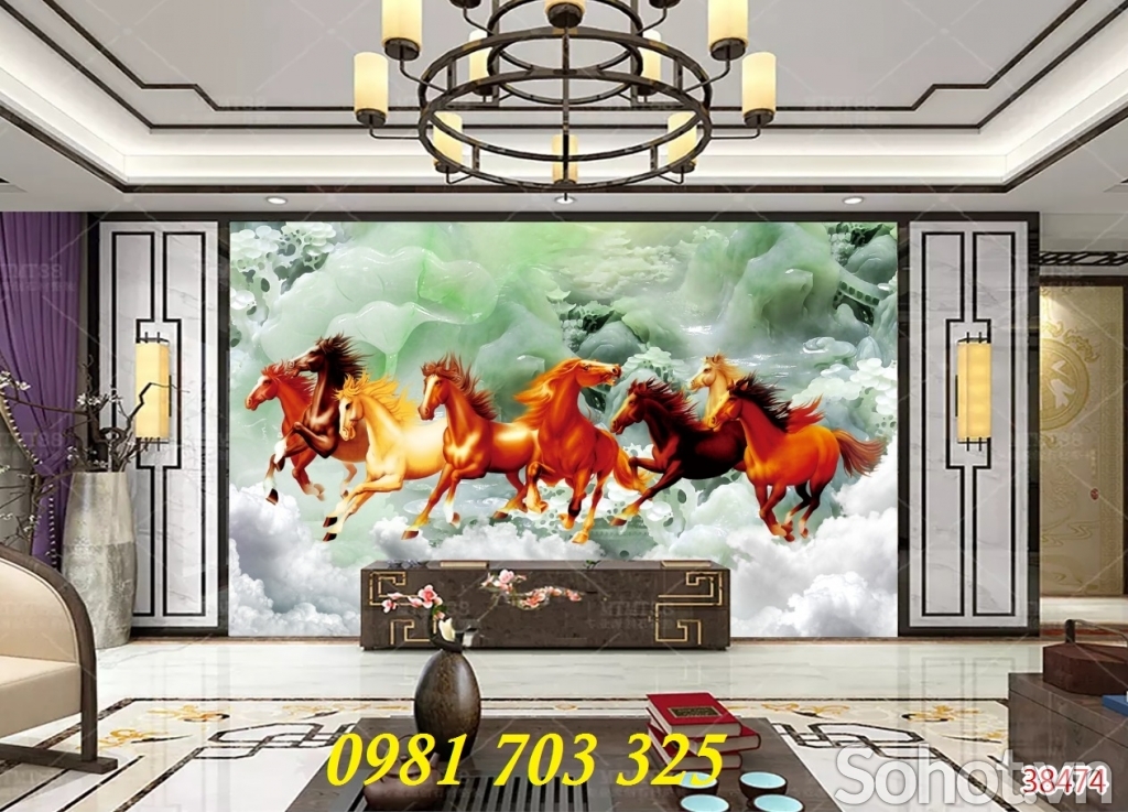 tranh gạch 3D bát mã phong thủy
