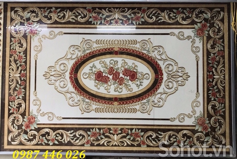 Thảm gạch phòng khách khắc vàng HP02832