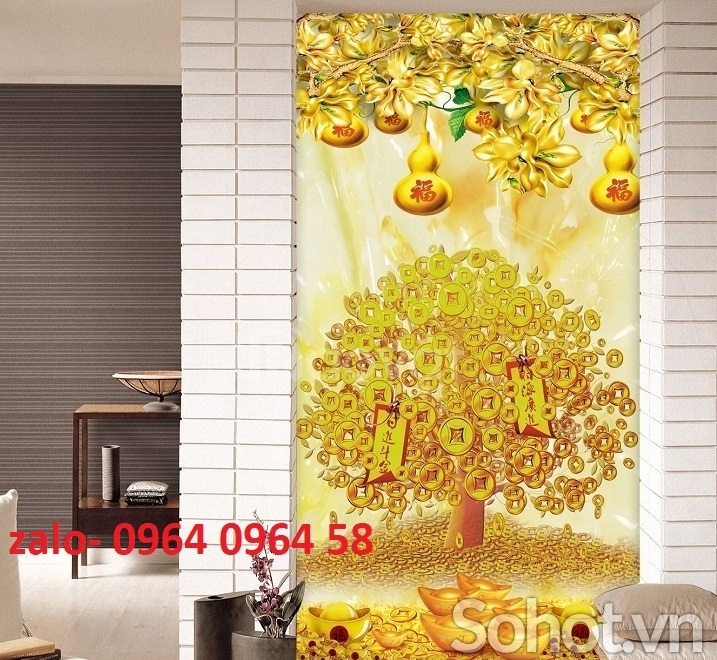 Tranh gạch cây kim tiền phòng khách - 953CV