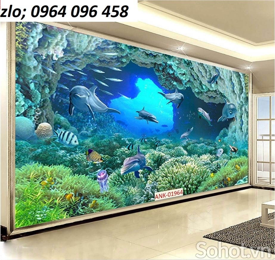 Tranh gạch 3d cá heo phong cảnh biển - CNB433