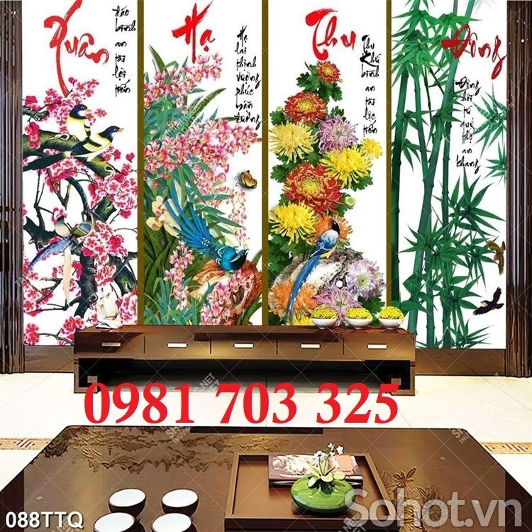 Gạch tranh trang trí tứ quý sang trọng