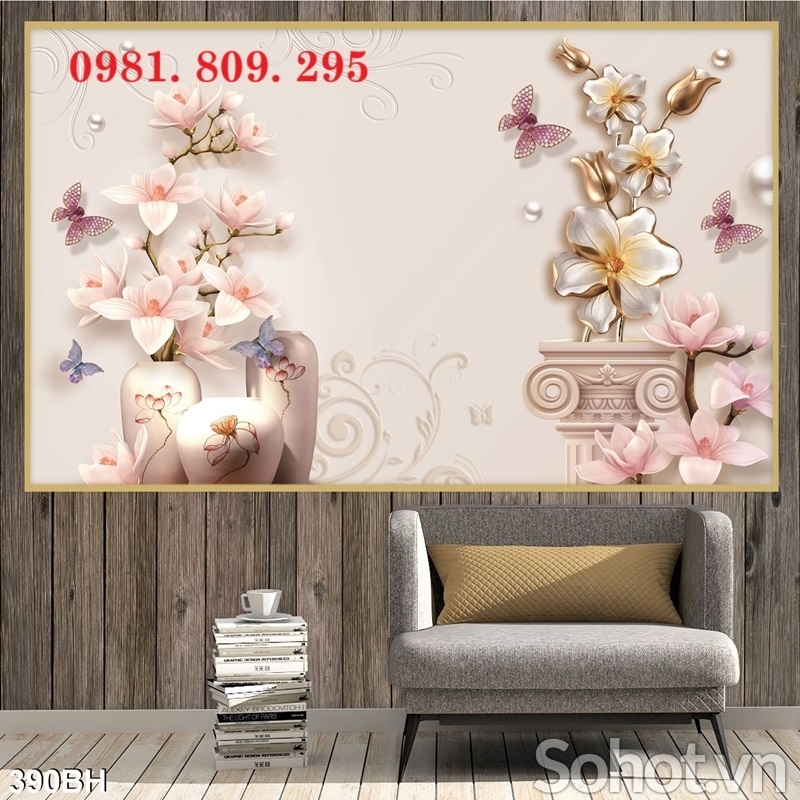 Gạch ốp tường 3d bình hoa