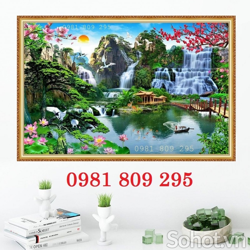 Gạch tranh thác nước cây cầu