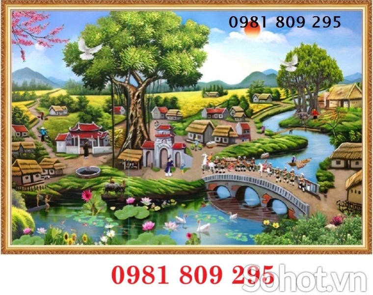 Tranh 3d làng quê , gạch tranh 3d cảnh làng quê trang trí