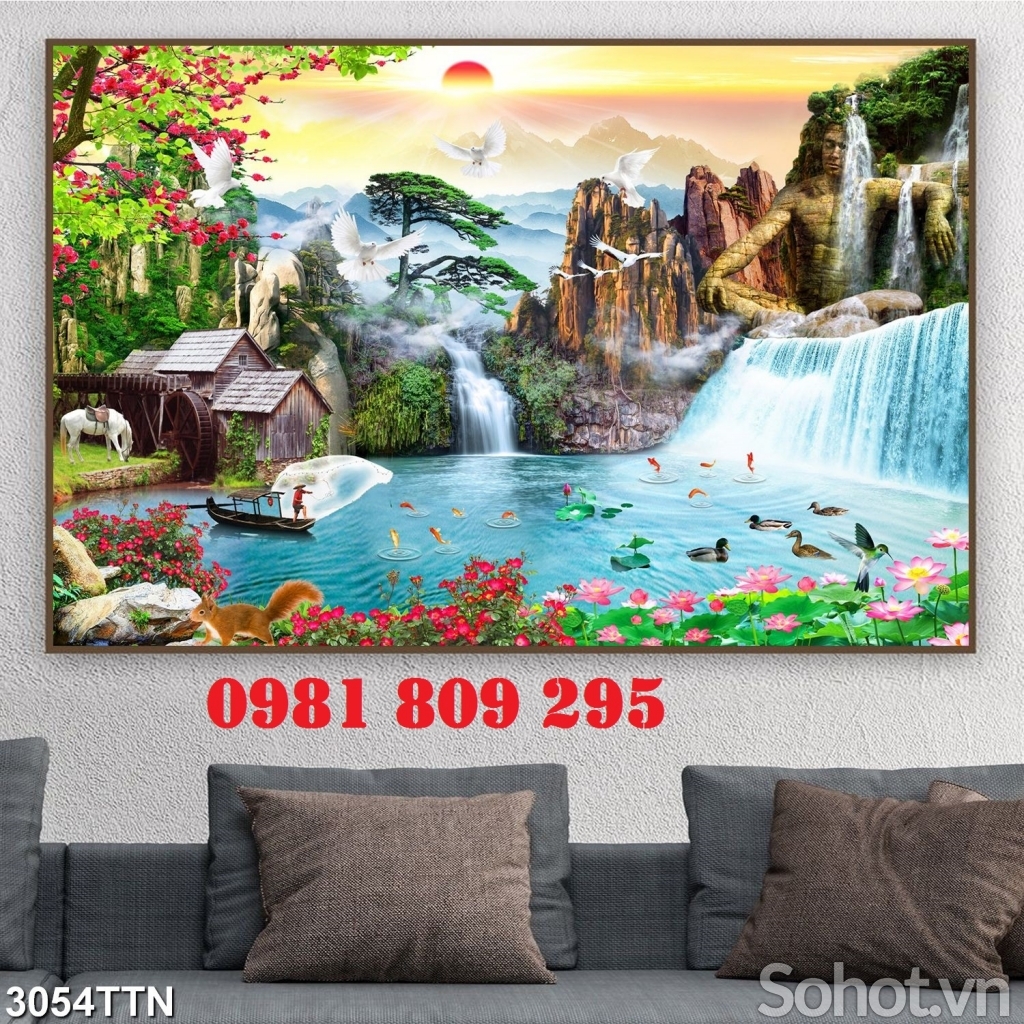Tranh gạch ngôi nhà thác nước Hn882