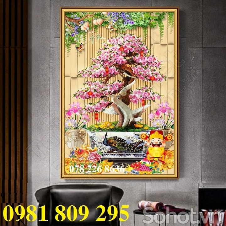 Gạch tranh 3d cây đào ốp tường