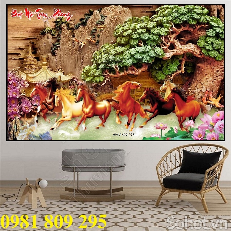 tranh gạch men 3d mã đáo thành công , tranh ngựa