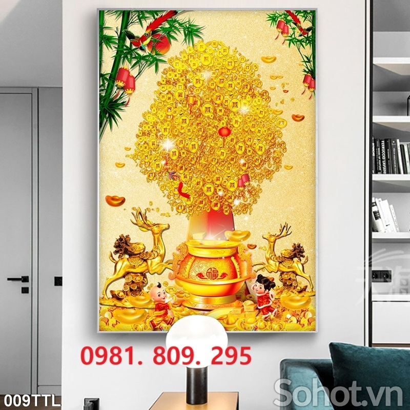 Tranh 3d , gạch ốp tường 3d kim tiền