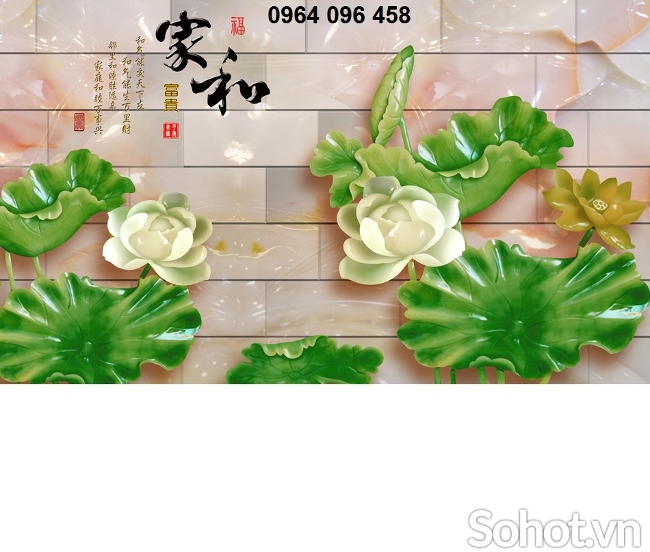 Tranh hoa sen 3d tranh gạch 3d hoa sen KJH6