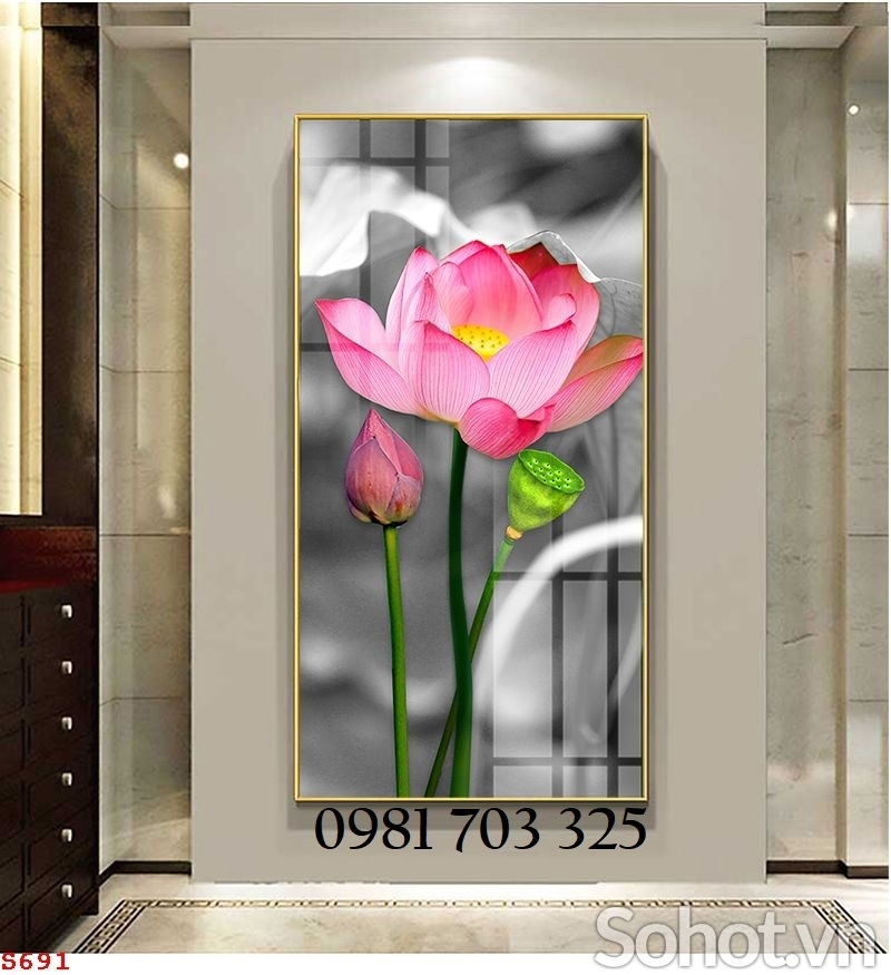 Tranh hoa sen phong thủy, gạch tranh ốp tường