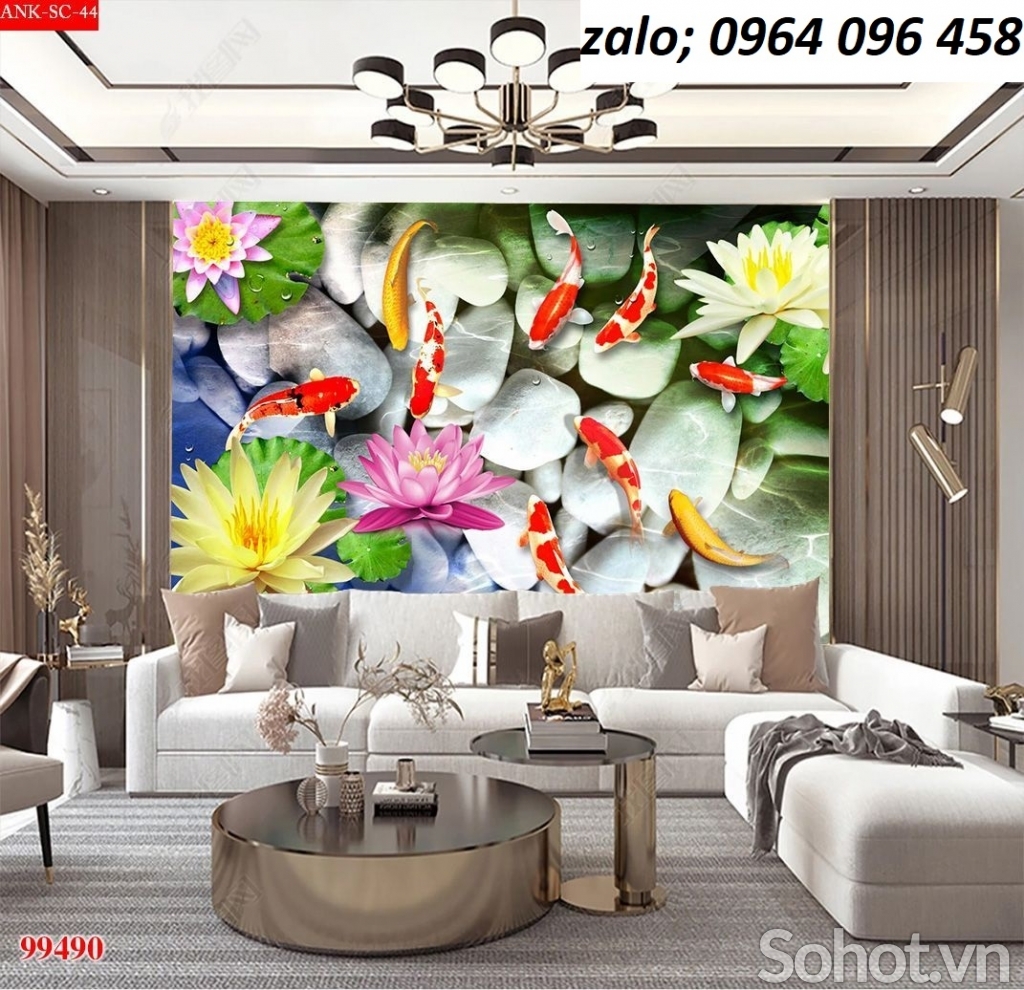 Tranh cá chép - tranh gạch 3d cá chép - 745XM