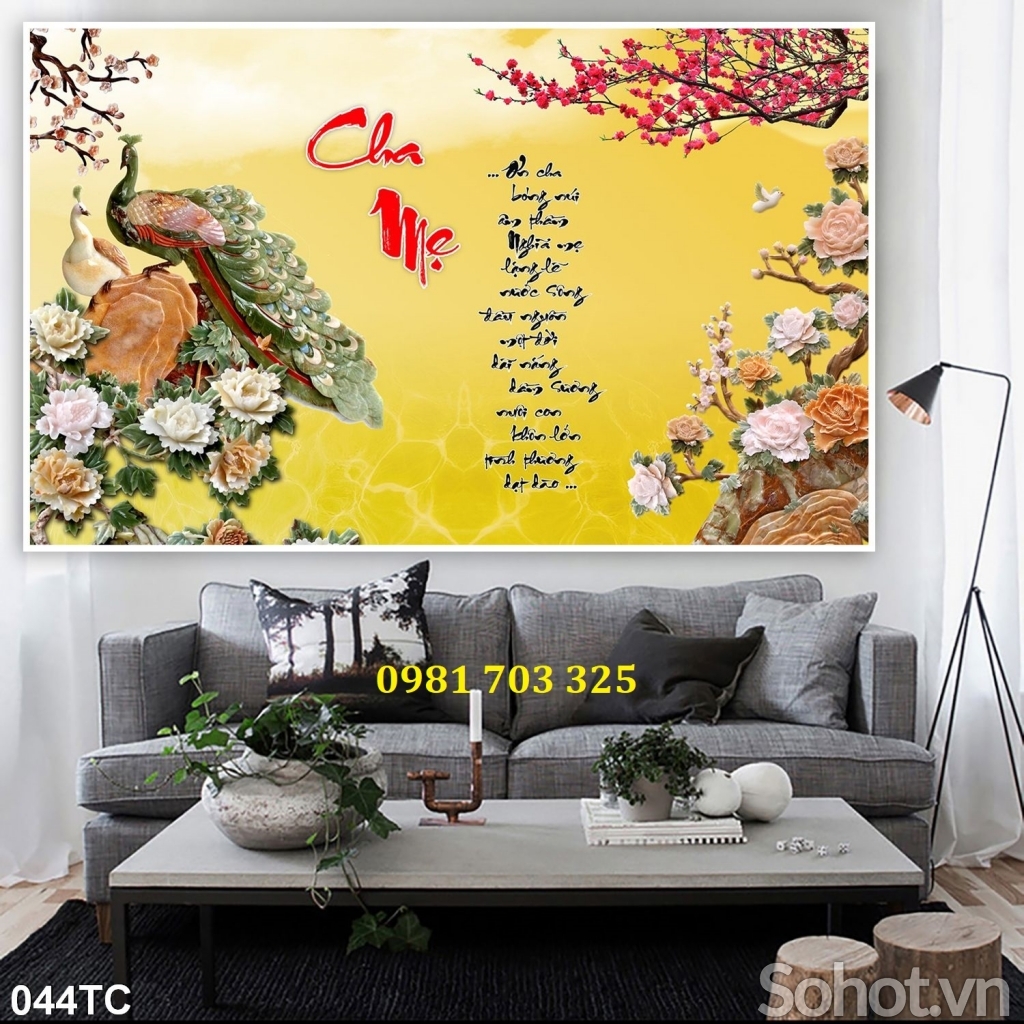 Tranh gạch chim công phong thủy dán tường