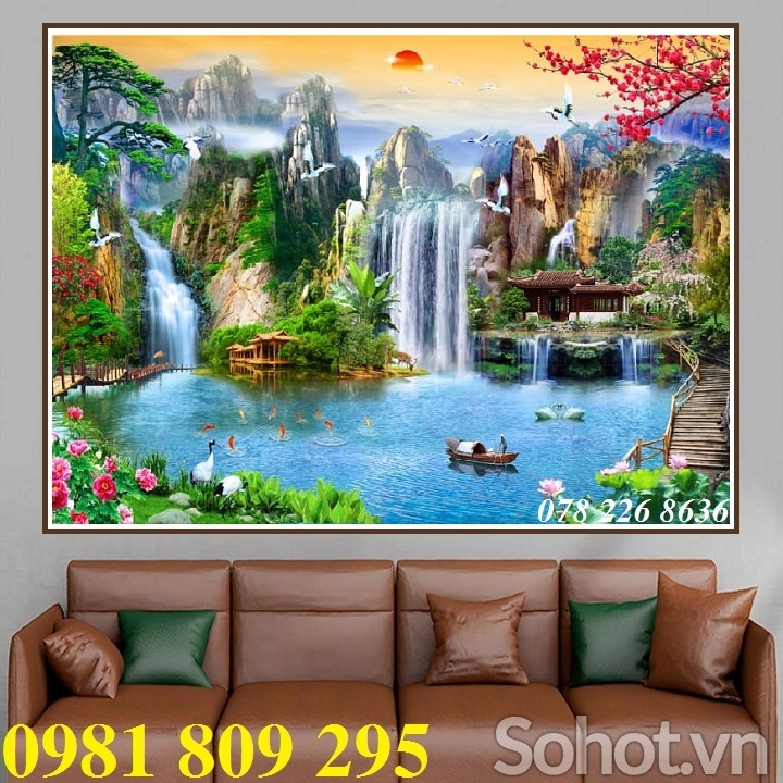 Gạch ốp tường, tranh gạch men thác nước HP1235