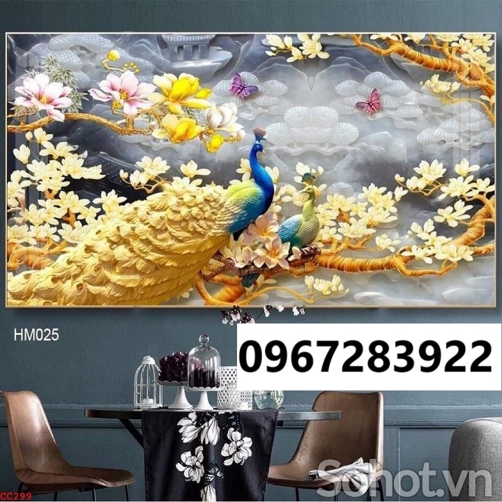 Tranh gạch 3d chim công trang trí tường