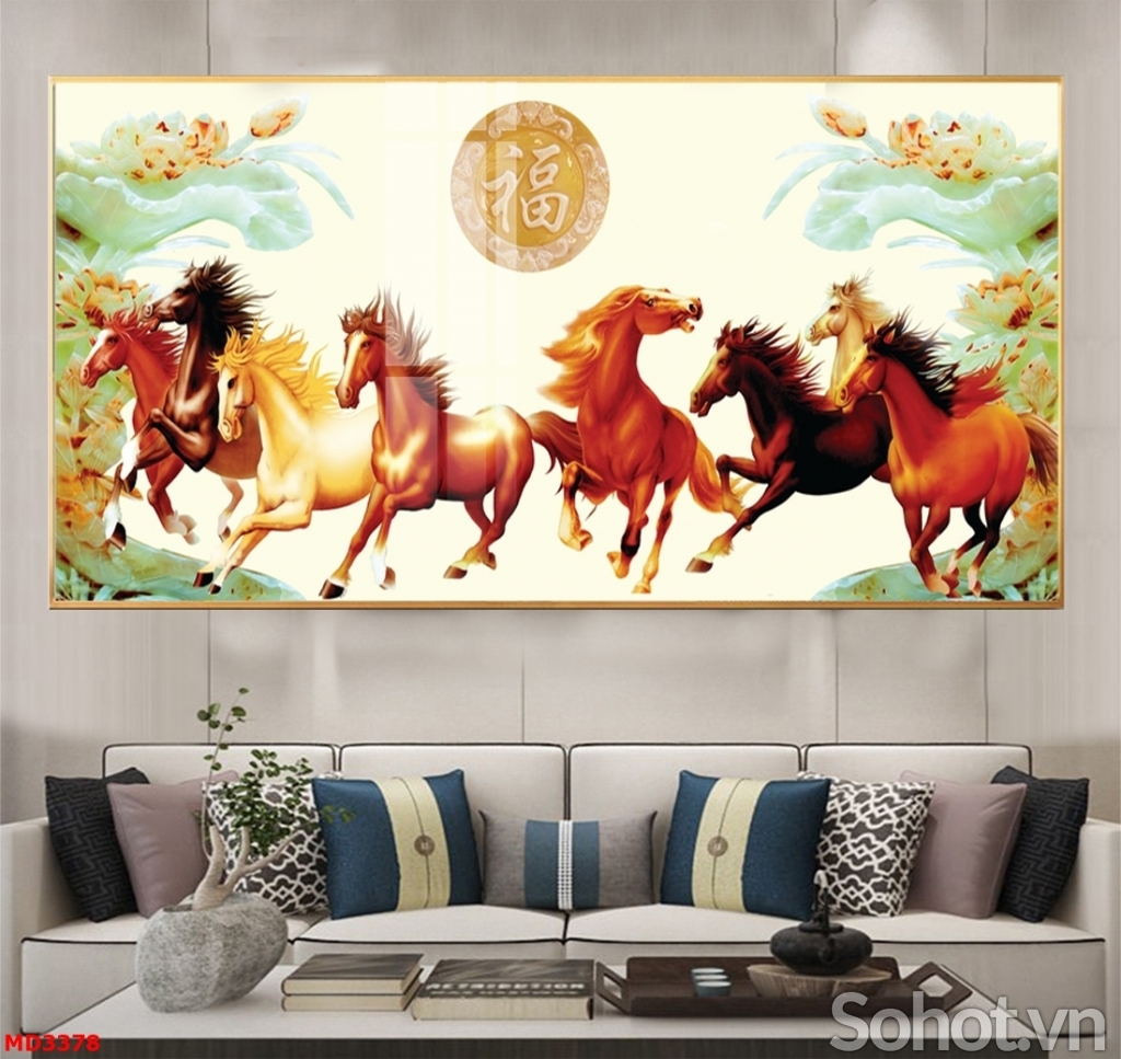 Tranh mã đáo thành công, gạch tranh 8 con ngựa đẹp