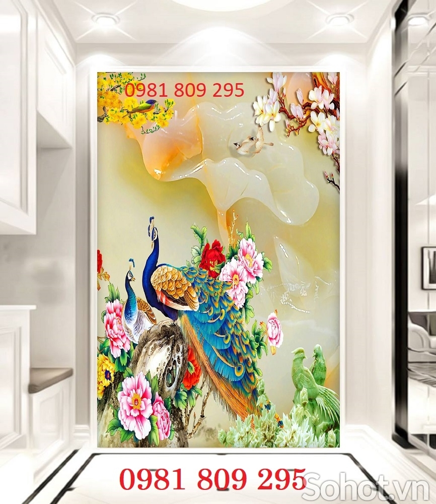 Tranh gạch chim công , gạch trang trí 3d khổ dọc