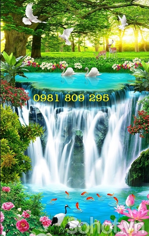 Tranh thác nước - gạch tranh 3d khổ dọc