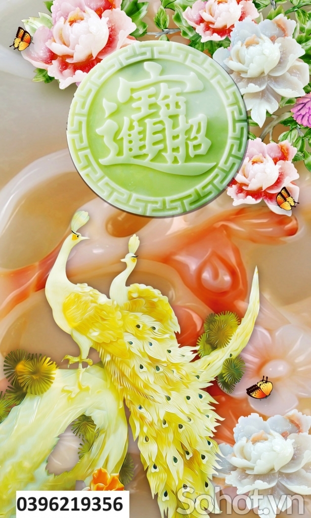 Tranh chim công khổ đứng đẹp 3D