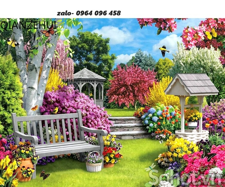 Tranh gạch 3d vườn hoa phong cảnh - XVC3
