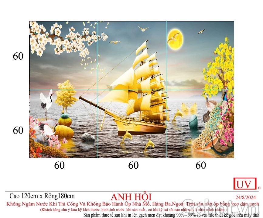 Tranh gạch men thuyền buồm vàng