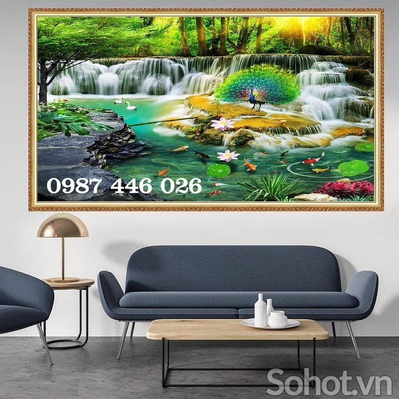 Tranh thác nước trên gạch 3d