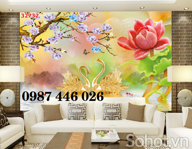 Tranh gạch men hoa sen 3d HP9743