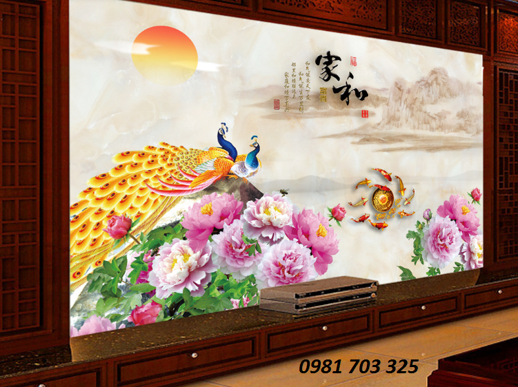Gạch 3D chim công- tranh gạch phong thủy