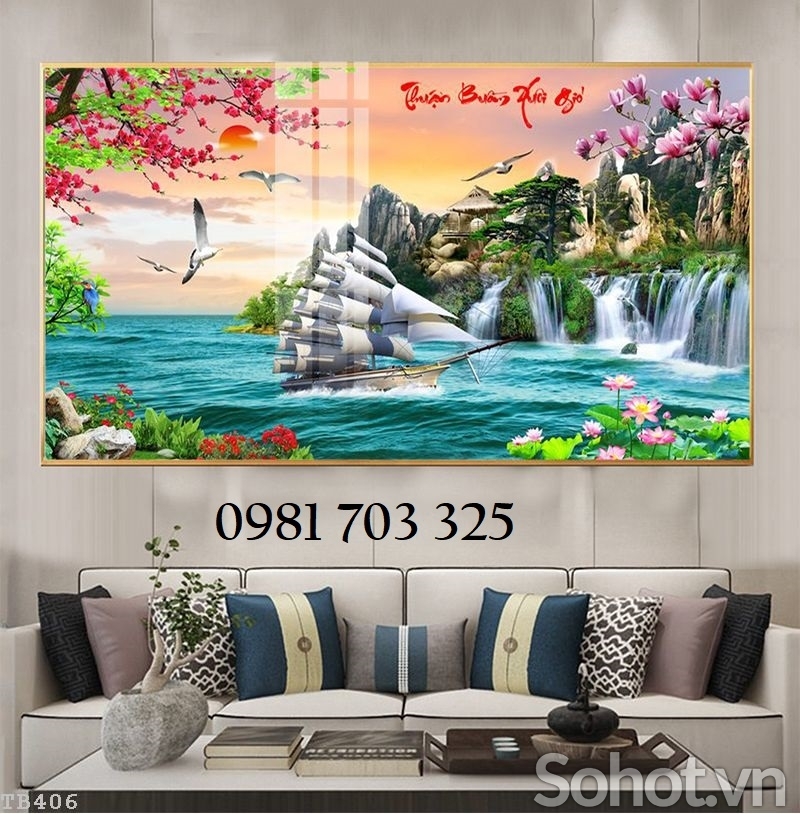 Tranh phong thủy thuyền buồm, gạch tranh