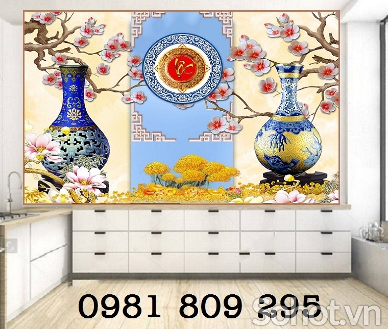 Tranh gạch 3d bình hoa , tranh gạch trang trí