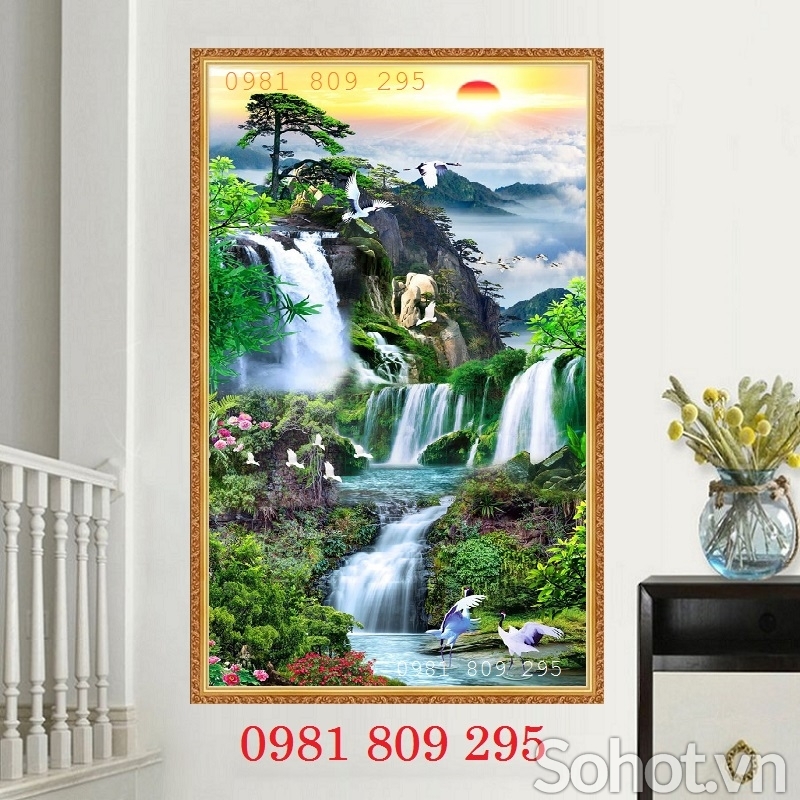 Mẫu gạch tranh 3d khổ dọc thác nước