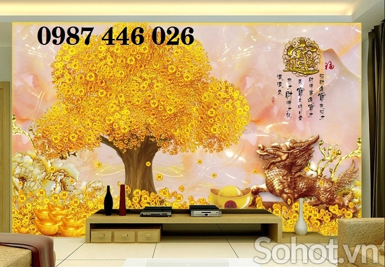 Gạch tranh 3d cây lộc vàng HP284