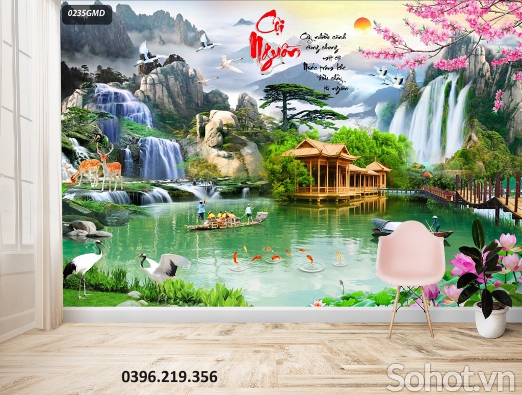 Tranh gạch 3D đẹp hình sơn thủy trang trí