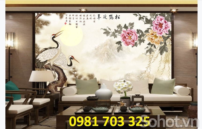Tranh gạch tùng hạc cao cấp 3D