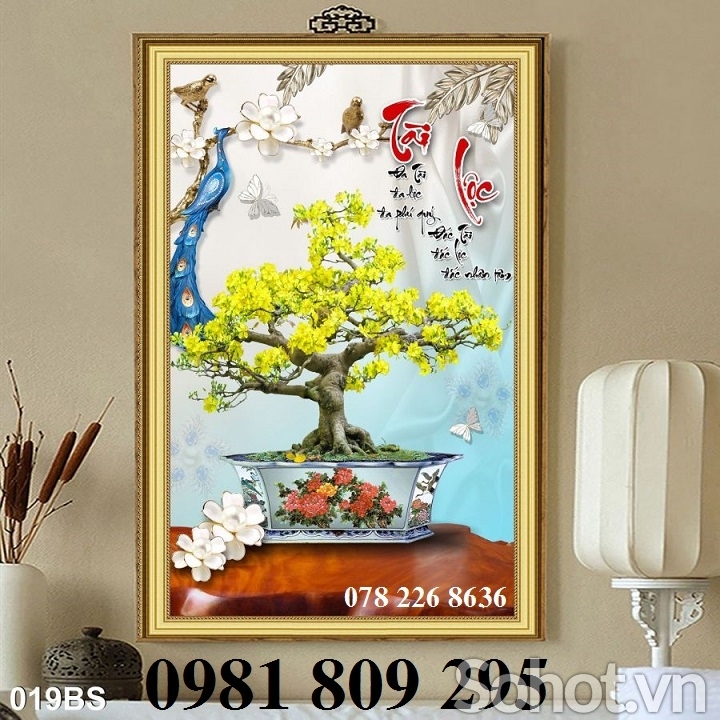 Tranh 3d hoa mai - tranh gạch 3d ốp tường