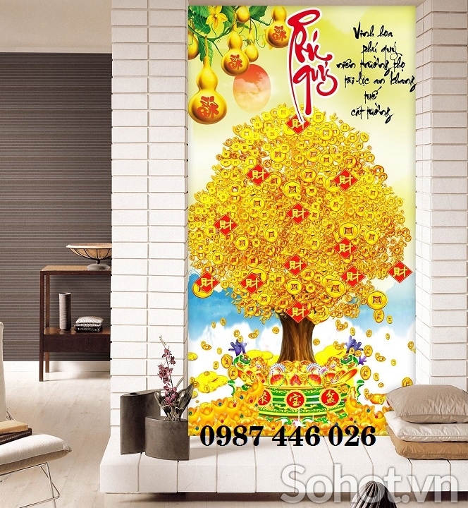 Gạch tranh cây tiền vàng HP26393