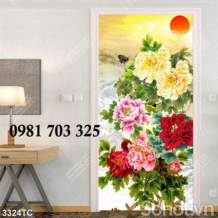 Tranh gạch men hoa mẫu đơn phong thủy ốp tường