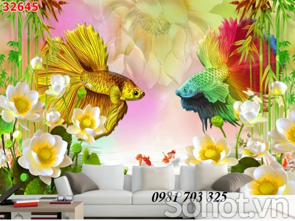 Tranh gạch đẹp 3D cá chép ốp tường