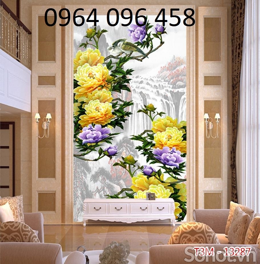Tranh gạch hoa mẫu đơn 3d - DSX566