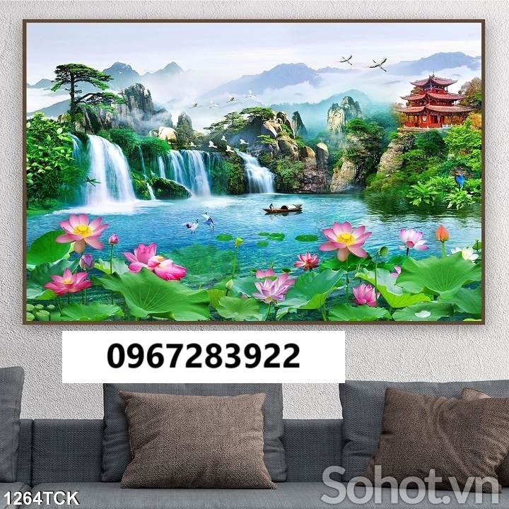 Tranh gạch hoa sen 3D trang trí nhà