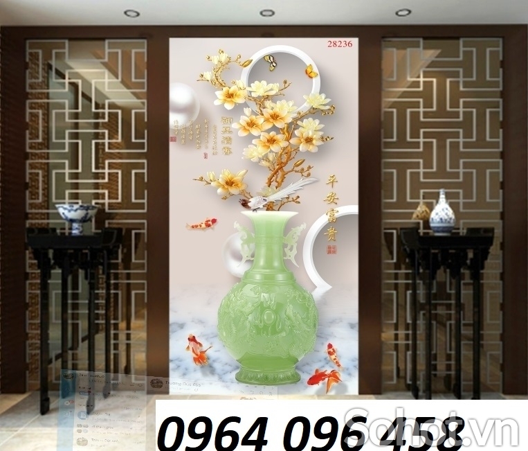 Tranh gạch 3d bình hoa sứ ngọc - 65Xg