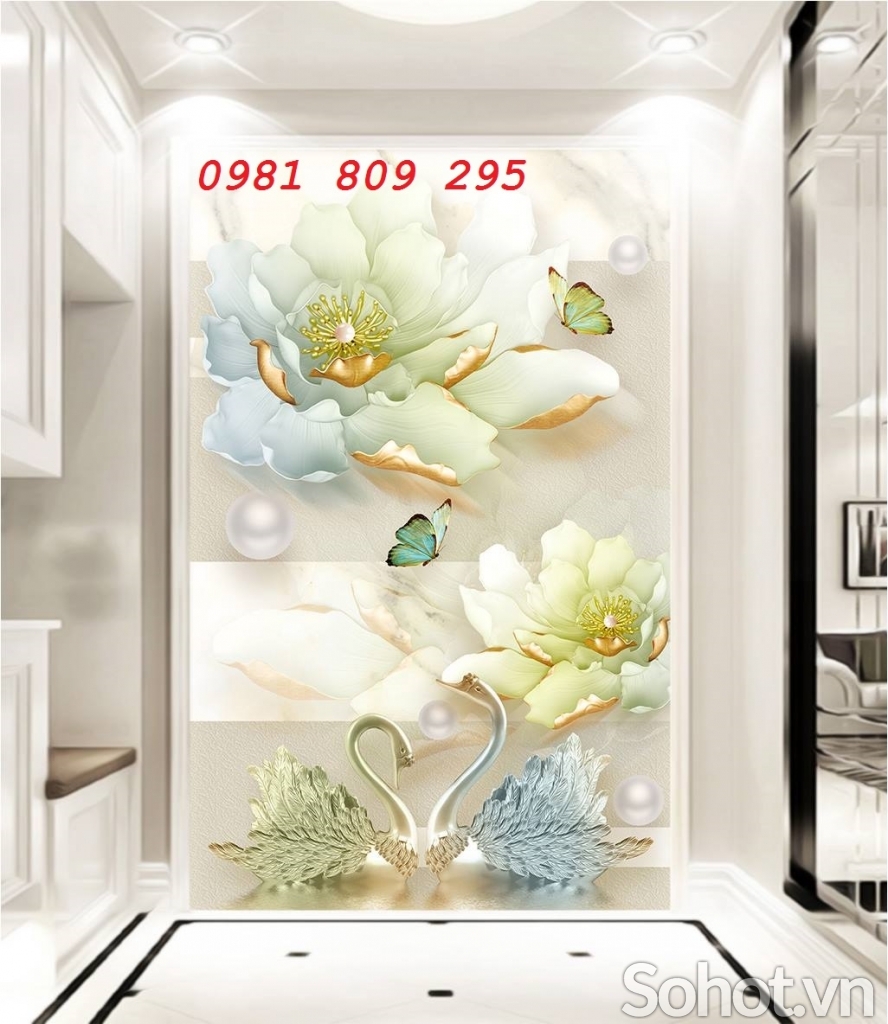 Tranh gạch 3d tường hoa khổ đứng