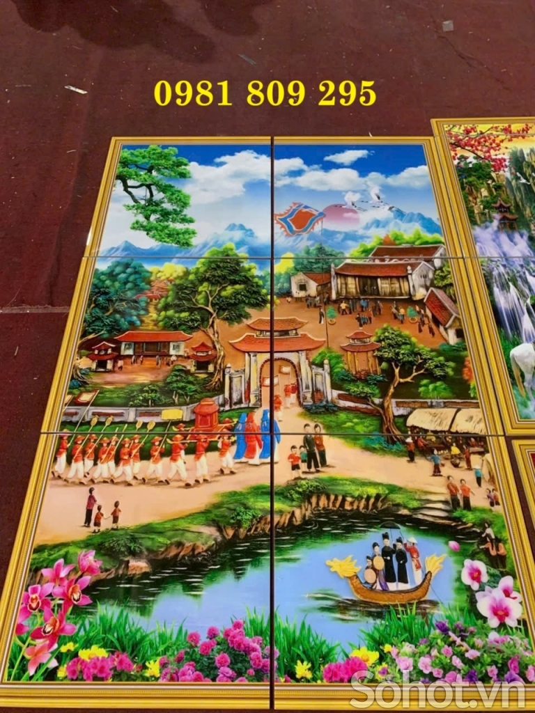 Gạch 3d tranh làng quê , gạch tranh